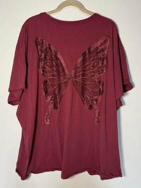 Torrid Heritage Red Burgundy Butterfly Wings Angel Semi-Sheer Back T-Shirt 4